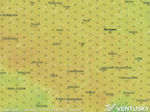 Temperatura powietrza na 25 lutego - czwartek (prawdopodobnie FUS), źródło: ventusky.com