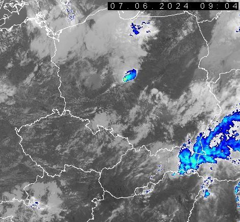 Zdjęcie satelitarne z temperaturą wierzchołków chmur, źródło: chmu.cz