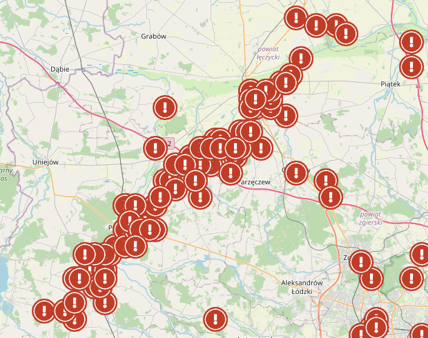 Zestawienie interwencji od 22.06.2024 do 22.06.2024 <br> Miejscowe zagrożenie (mapa)